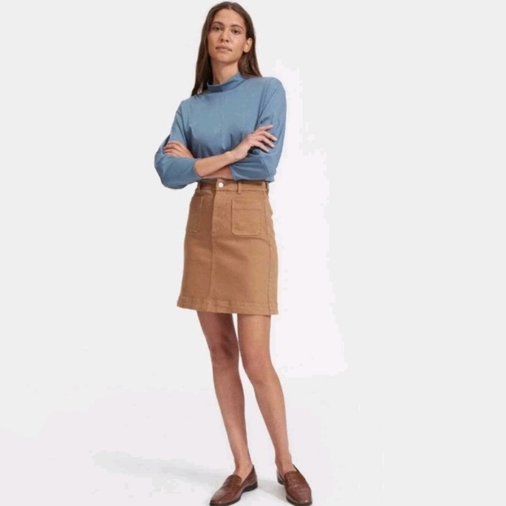 Everlane Top Luxe Mock Neck Blue Longsleeve Shirt Womens XS